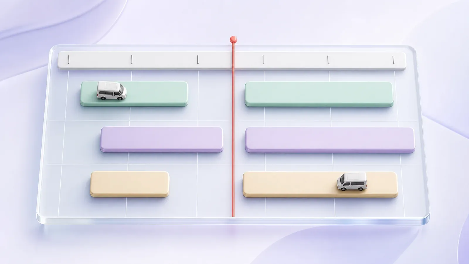 The HealthRide dispatch board with driver lanes on a timeline and color-coded trip blocks