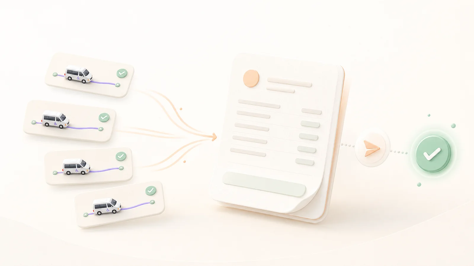 A polished HealthRide invoice PDF beside the completed trips that generated it