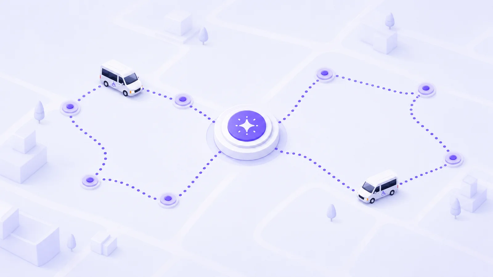 Unassigned medical rides being organized into balanced vehicle routes on a city map
